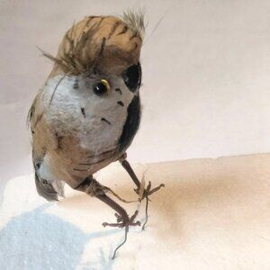 Decorative Bird Owl Figurine Brown White Feathers Craft Pick